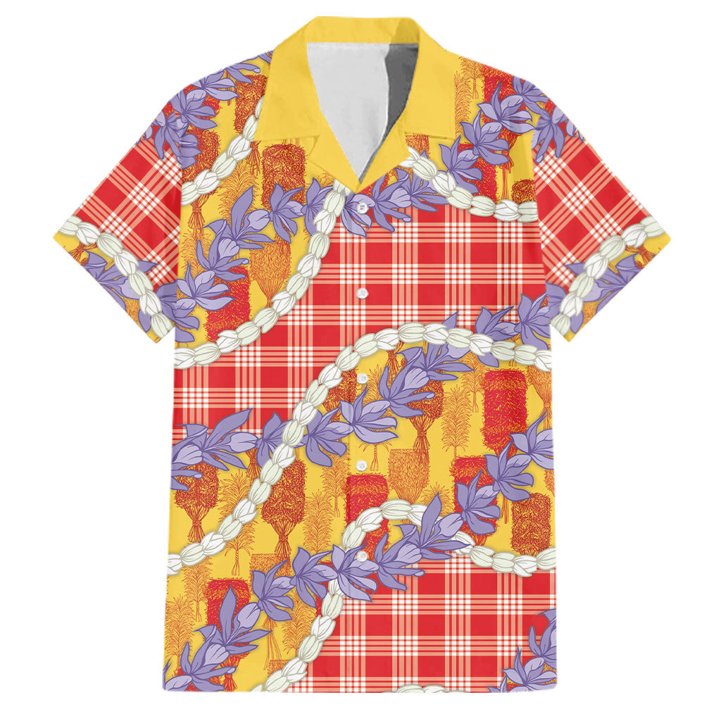 Hawaii Kahili Palaka Motifs Family Matching Puletasi and Hawaiian Shirt Hawaiian Honohono Pikake Lei LT14 Dad's Shirt - Short Sleeve Red - Polynesian Pride