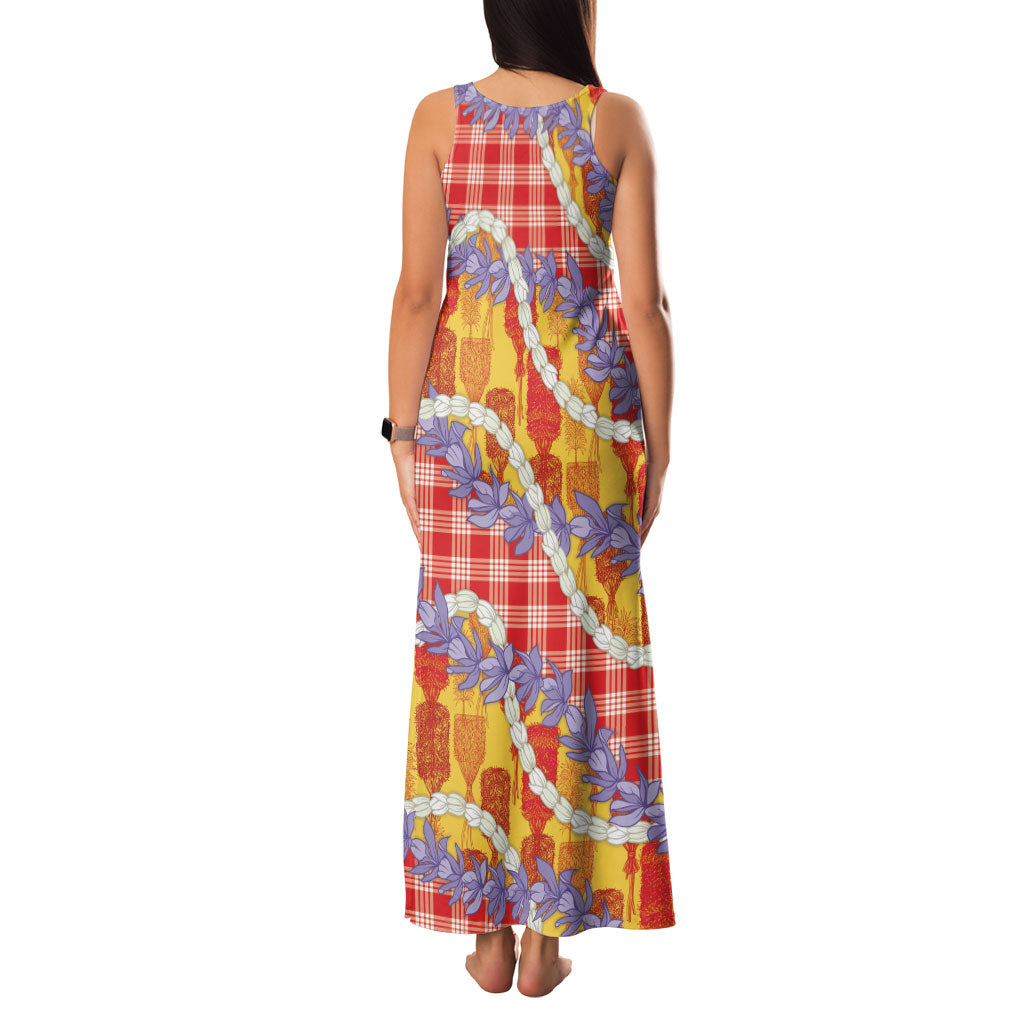 Hawaii Kahili Palaka Motifs Family Matching Tank Maxi Dress and Hawaiian Shirt Hawaiian Honohono Pikake Lei LT14 - Polynesian Pride