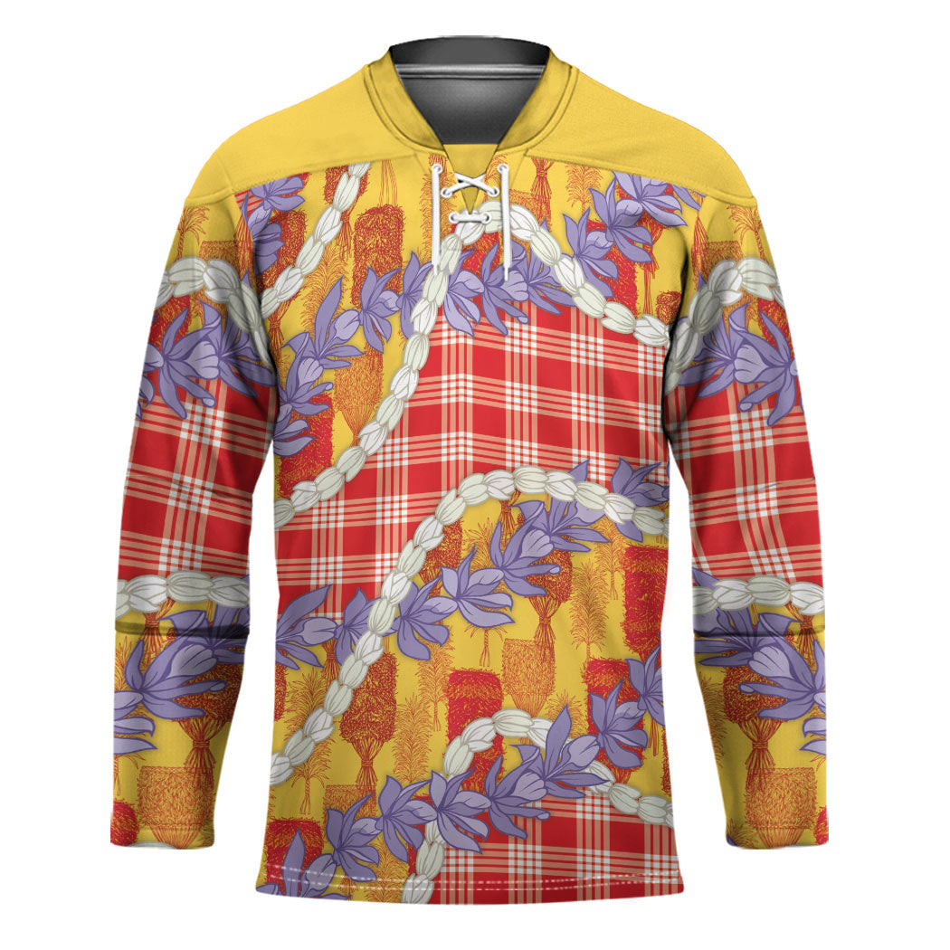 Hawaii Kahili Palaka Motifs Hockey Jersey Hawaiian Honohono Pikake Lei