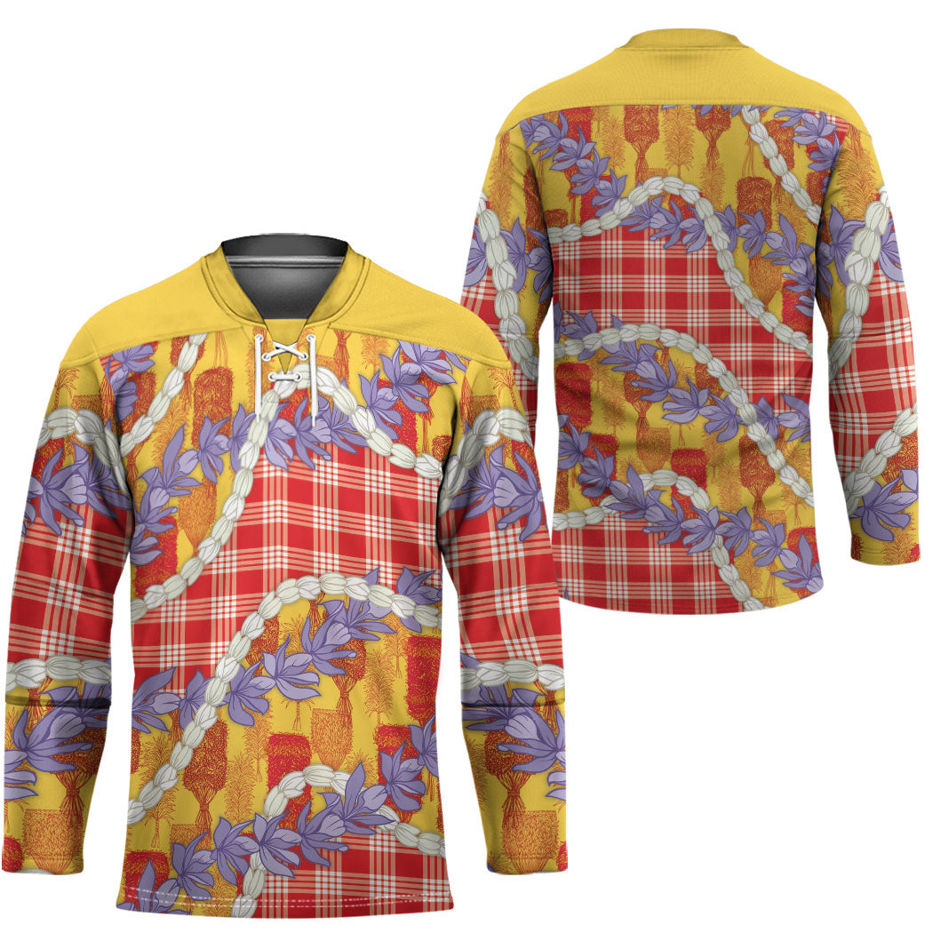 Hawaii Kahili Palaka Motifs Hockey Jersey Hawaiian Honohono Pikake Lei