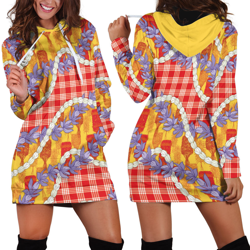 Hawaii Kahili Palaka Motifs Hoodie Dress Hawaiian Honohono Pikake Lei