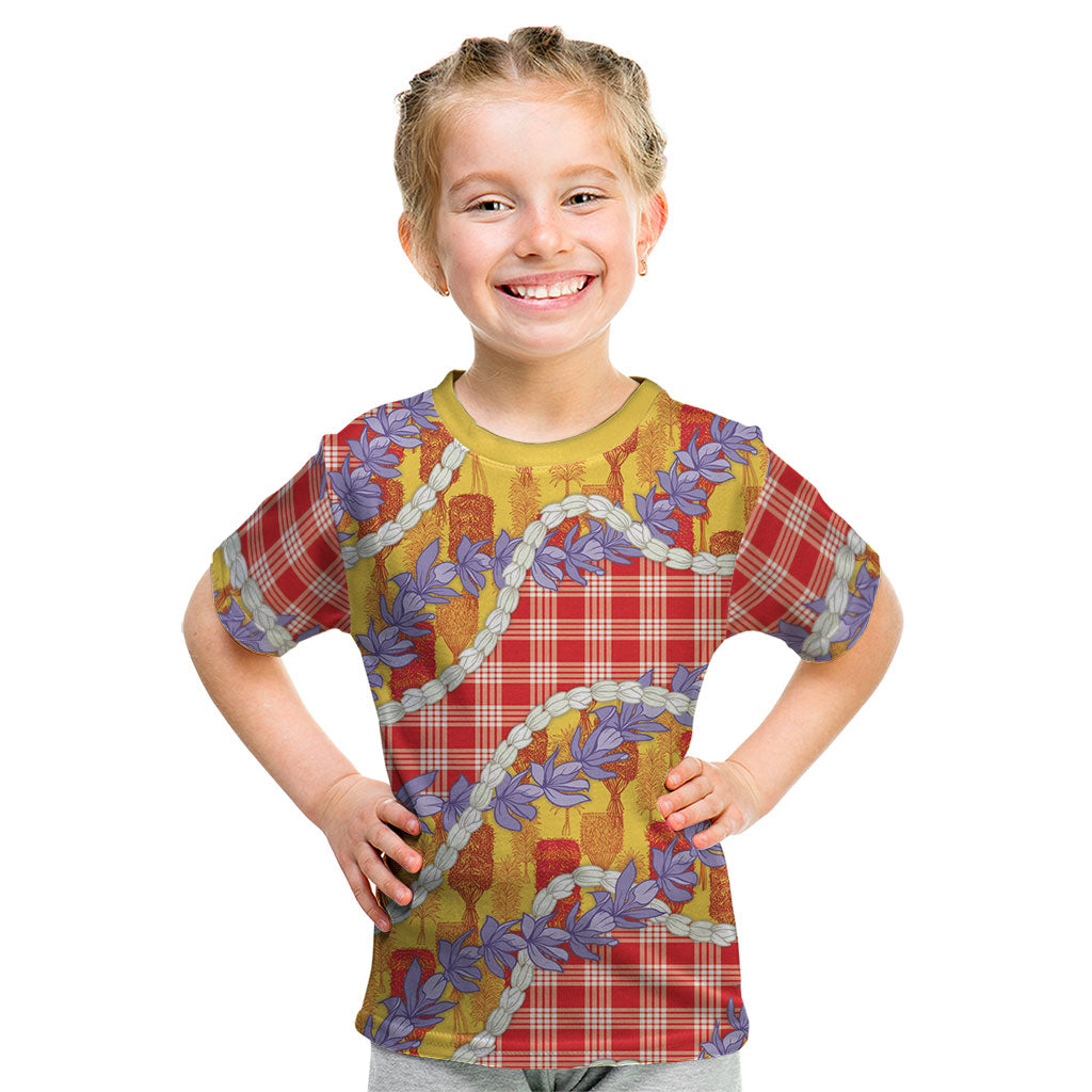 Hawaii Kahili Palaka Motifs Kid T Shirt Hawaiian Honohono Pikake Lei LT14 Red - Polynesian Pride