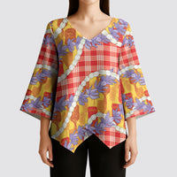 Hawaii Kahili Palaka Motifs Kimono Sleeve Blouse Hawaiian Honohono Pikake Lei