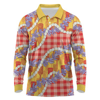 Hawaii Kahili Palaka Motifs Long Sleeve Polo Shirt Hawaiian Honohono Pikake Lei