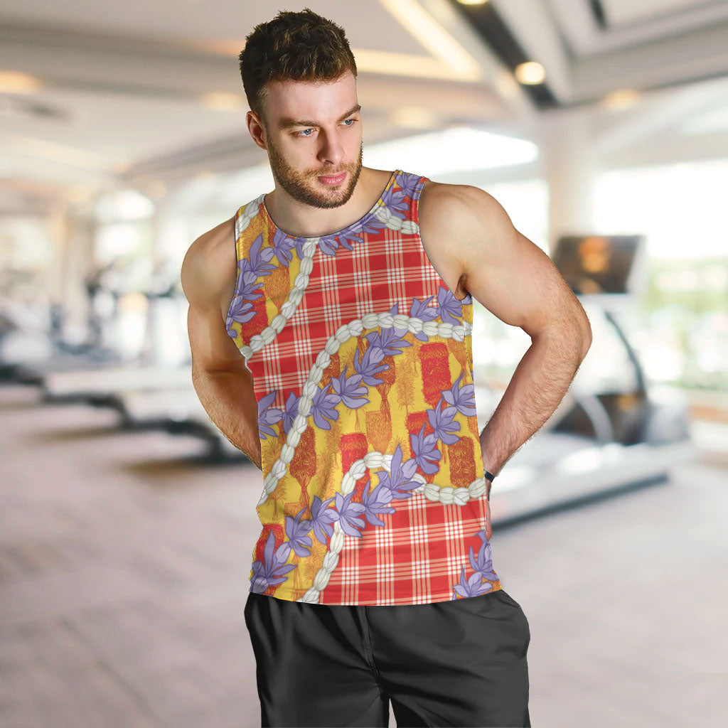 Hawaii Kahili Palaka Motifs Men Tank Top Hawaiian Honohono Pikake Lei LT14 Red - Polynesian Pride