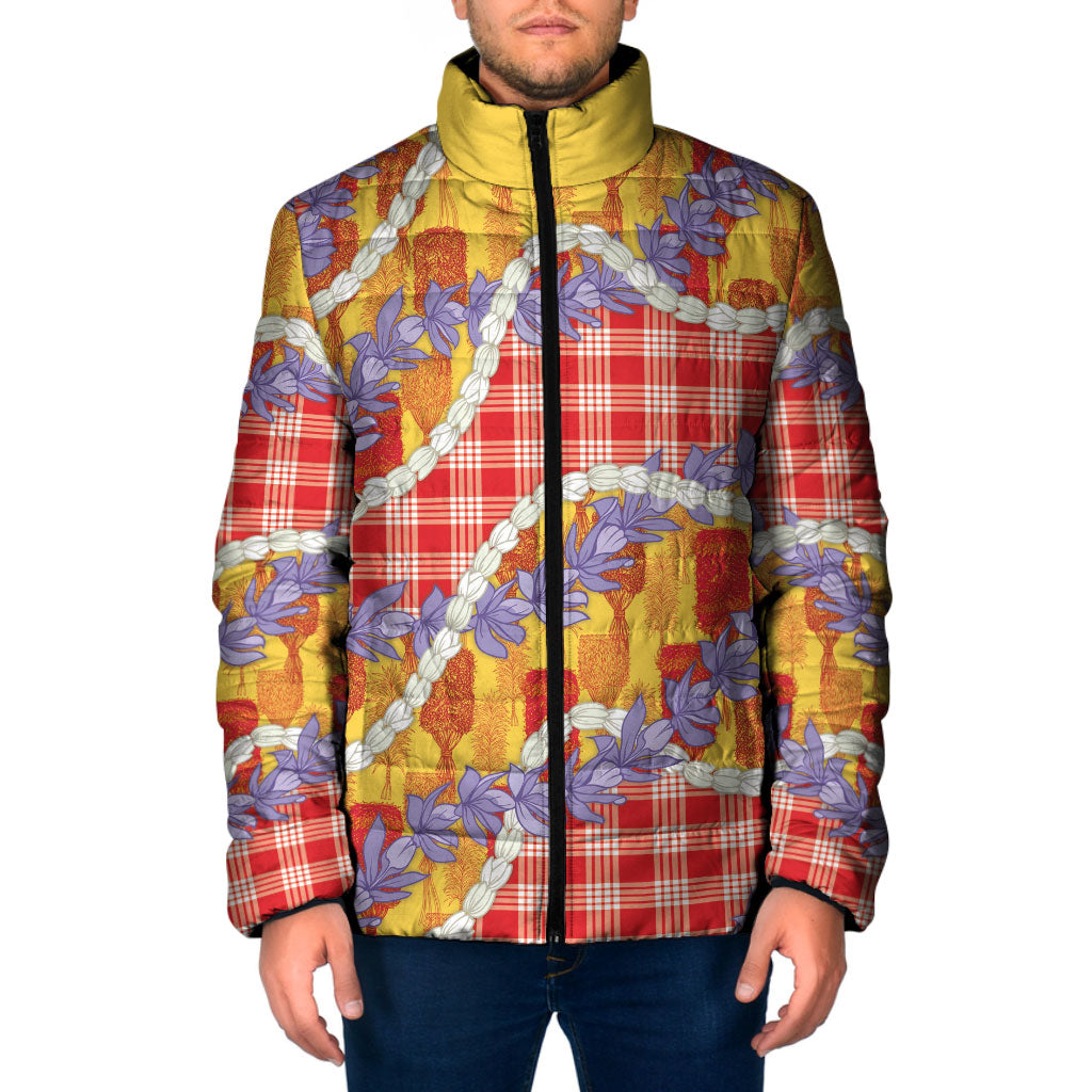 Hawaii Kahili Palaka Motifs Padded Jacket Hawaiian Honohono Pikake Lei LT14 Men Red - Polynesian Pride