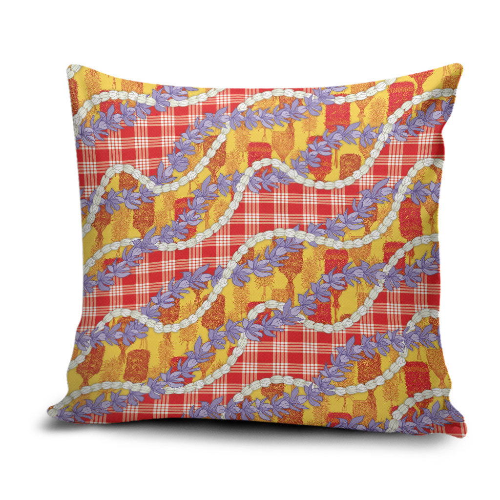 Hawaii Kahili Palaka Motifs Pillow Cover Hawaiian Honohono Pikake Lei LT14 Red - Polynesian Pride
