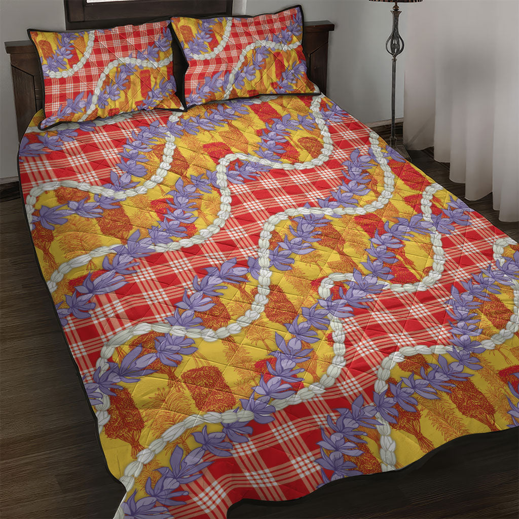 Hawaii Kahili Palaka Motifs Quilt Bed Set Hawaiian Honohono Pikake Lei LT14 Red - Polynesian Pride