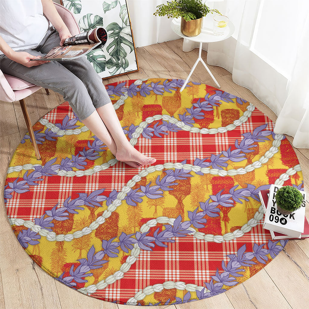 Hawaii Kahili Palaka Motifs Round Carpet Hawaiian Honohono Pikake Lei
