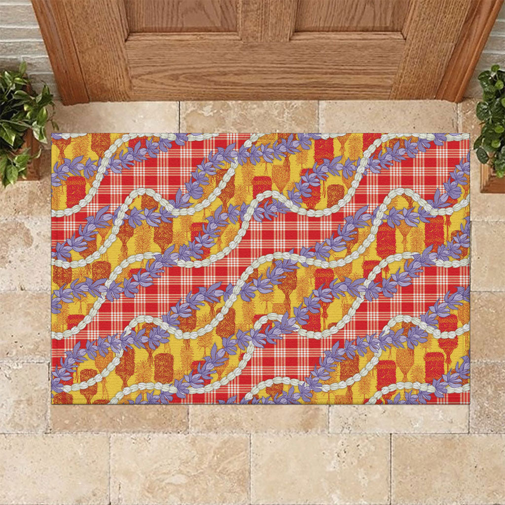 Hawaii Kahili Palaka Motifs Rubber Doormat Hawaiian Honohono Pikake Lei