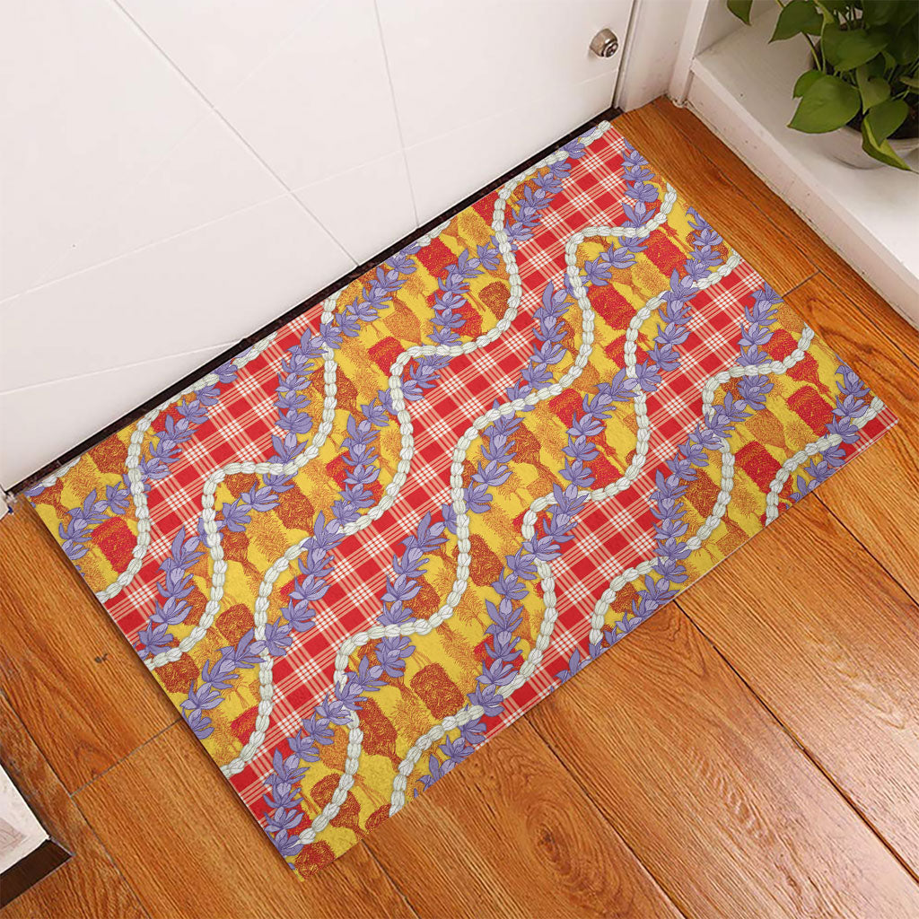 Hawaii Kahili Palaka Motifs Rubber Doormat Hawaiian Honohono Pikake Lei