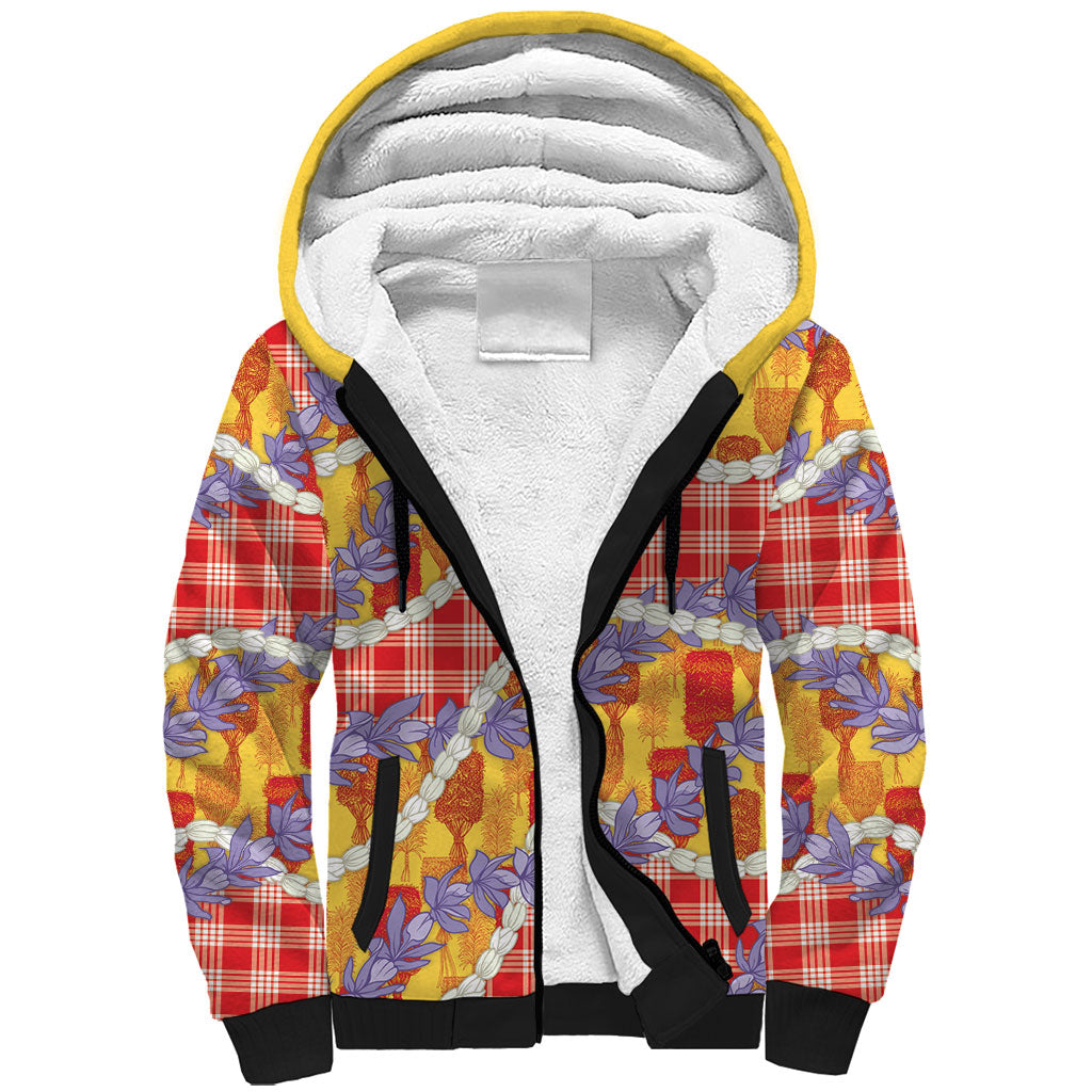 Hawaii Kahili Palaka Motifs Sherpa Hoodie Hawaiian Honohono Pikake Lei LT14 Unisex Red - Polynesian Pride