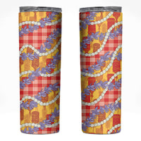 Hawaii Kahili Palaka Motifs Skinny Tumbler Hawaiian Honohono Pikake Lei LT14 Red - Polynesian Pride