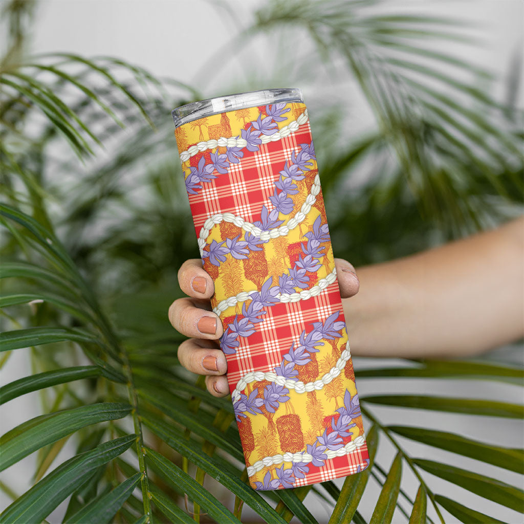 Hawaii Kahili Palaka Motifs Skinny Tumbler Hawaiian Honohono Pikake Lei LT14 - Polynesian Pride