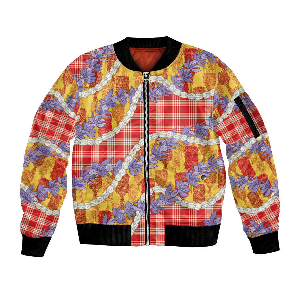 Hawaii Kahili Palaka Motifs Sleeve Zip Bomber Jacket Hawaiian Honohono Pikake Lei LT14 Unisex Red - Polynesian Pride