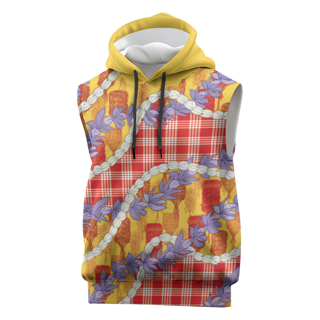 Hawaii Kahili Palaka Motifs Sleeveless Hoodie Hawaiian Honohono Pikake Lei