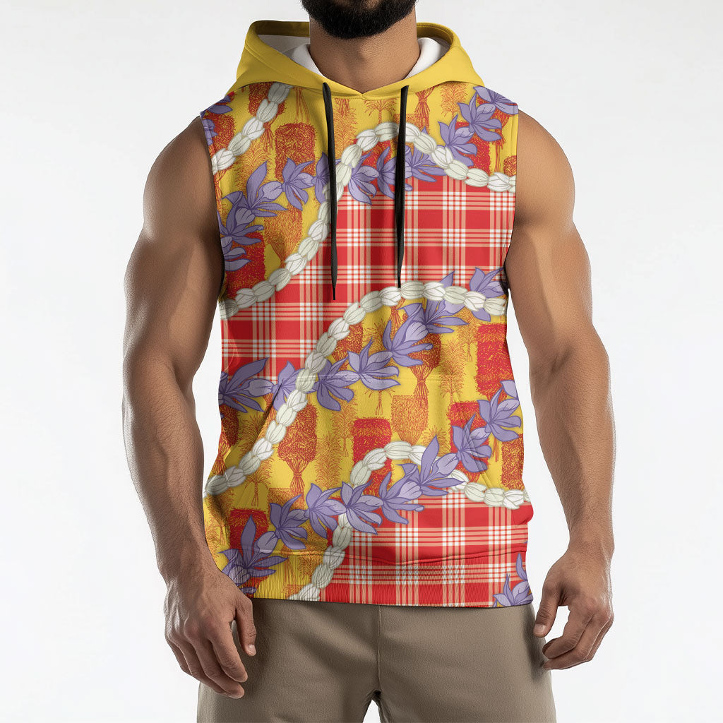 Hawaii Kahili Palaka Motifs Sleeveless Hoodie Hawaiian Honohono Pikake Lei
