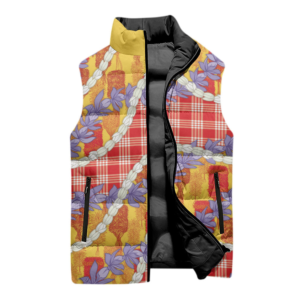 Hawaii Kahili Palaka Motifs Sleeveless Puffer Jacket Hawaiian Honohono Pikake Lei