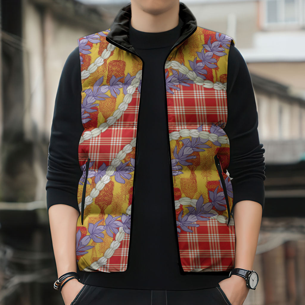 Hawaii Kahili Palaka Motifs Sleeveless Puffer Jacket Hawaiian Honohono Pikake Lei