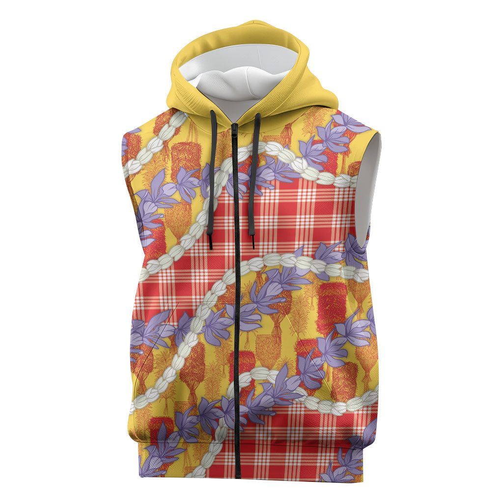 Hawaii Kahili Palaka Motifs Sleeveless Zip Hoodie Hawaiian Honohono Pikake Lei LT14 Red - Polynesian Pride