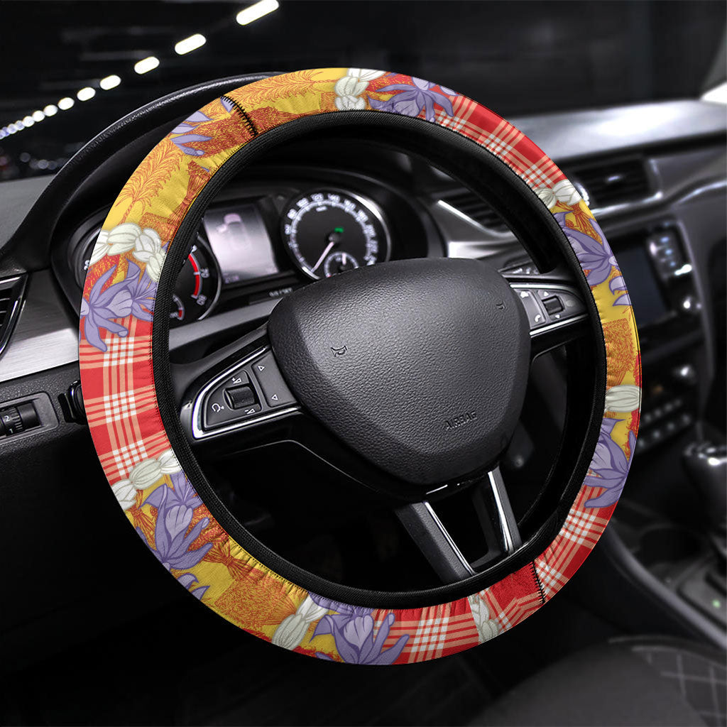 Hawaii Kahili Palaka Motifs Steering Wheel Cover Hawaiian Honohono Pikake Lei LT14 Universal Fit Red - Polynesian Pride