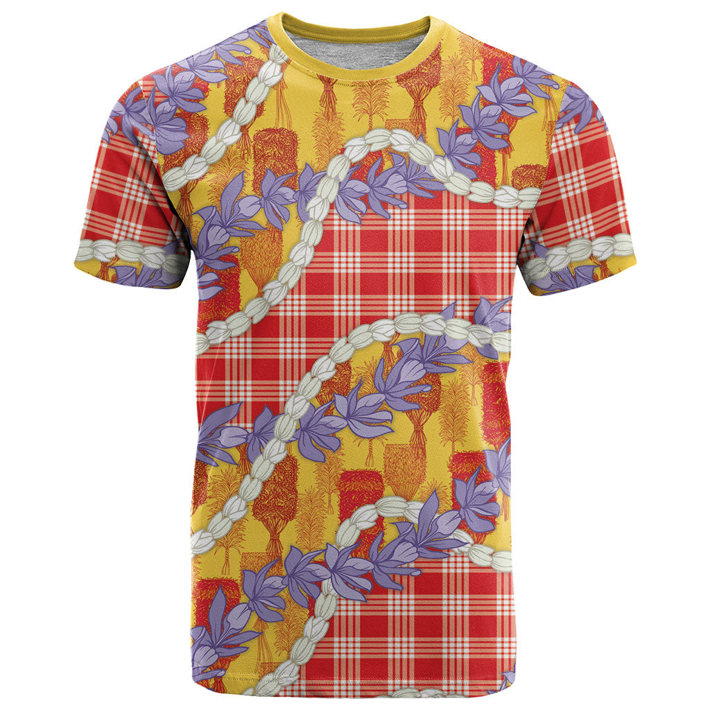Hawaii Kahili Palaka Motifs T Shirt Hawaiian Honohono Pikake Lei LT14 Red - Polynesian Pride
