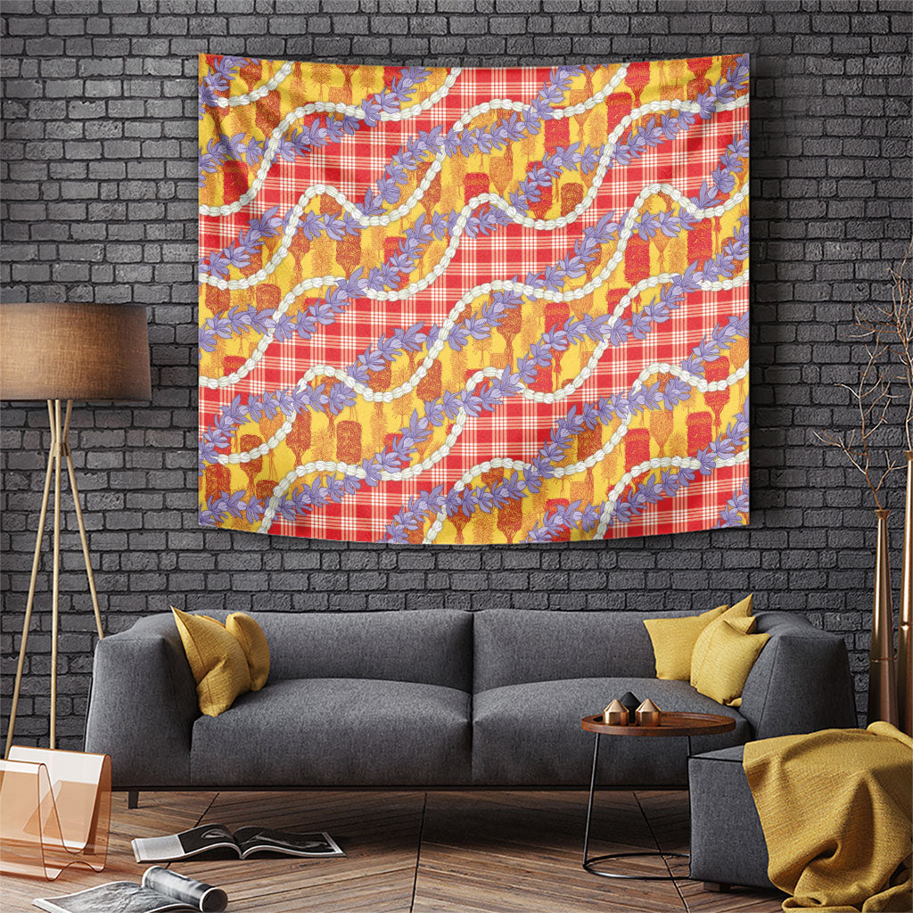 Hawaii Kahili Palaka Motifs Tapestry Hawaiian Honohono Pikake Lei
