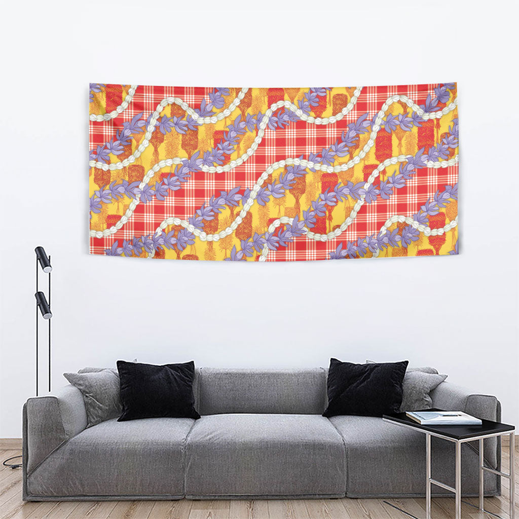 Hawaii Kahili Palaka Motifs Tapestry Hawaiian Honohono Pikake Lei