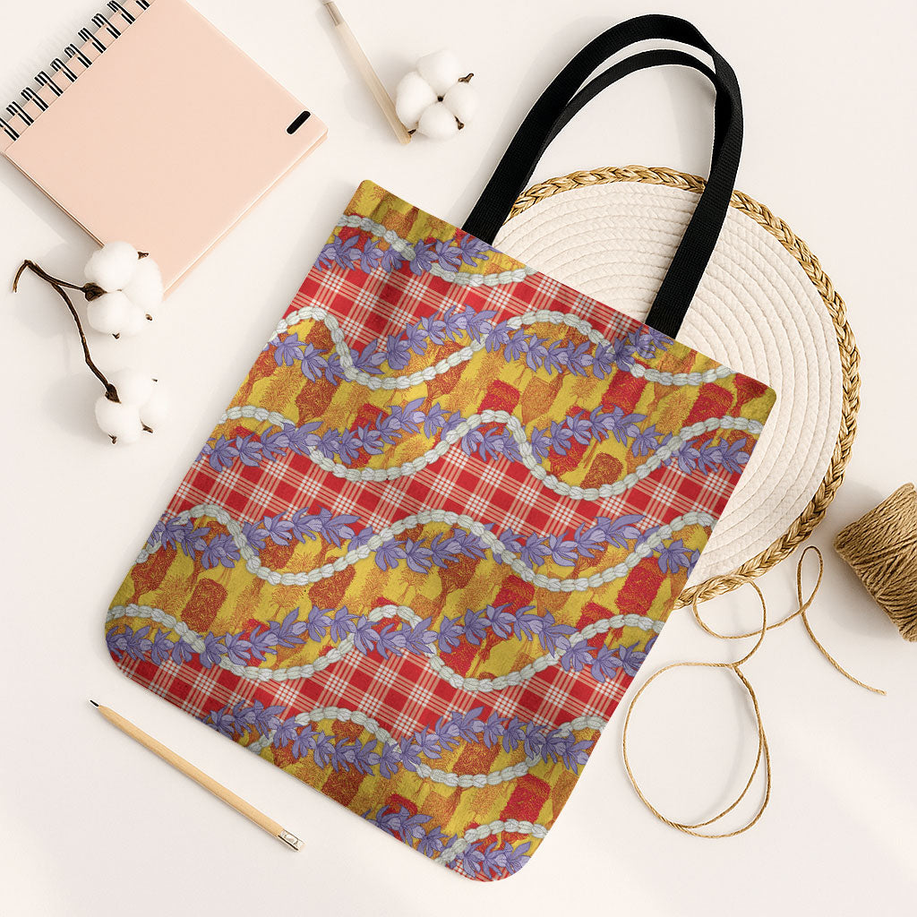 Hawaii Kahili Palaka Motifs Tote Bag Hawaiian Honohono Pikake Lei