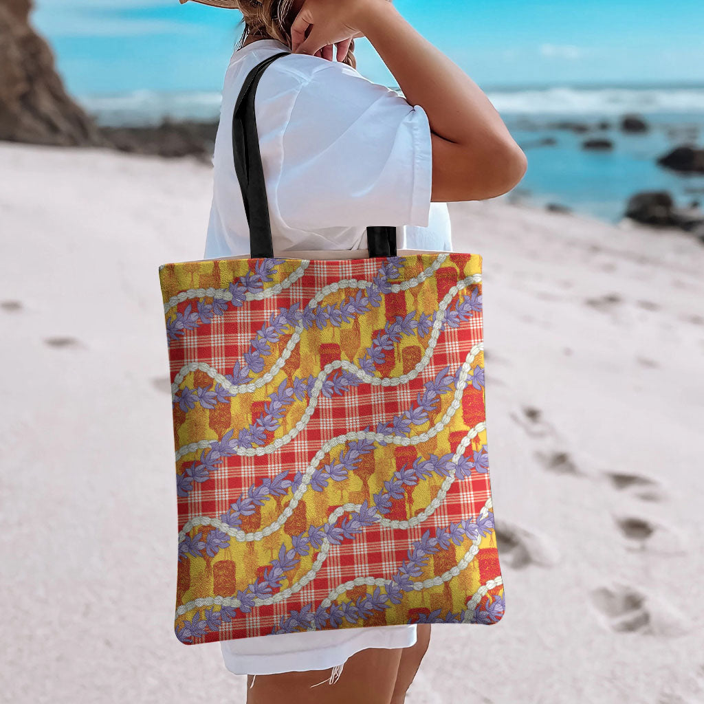 Hawaii Kahili Palaka Motifs Tote Bag Hawaiian Honohono Pikake Lei