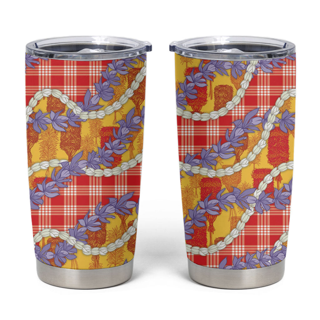 Hawaii Kahili Palaka Motifs Tumbler Cup Hawaiian Honohono Pikake Lei