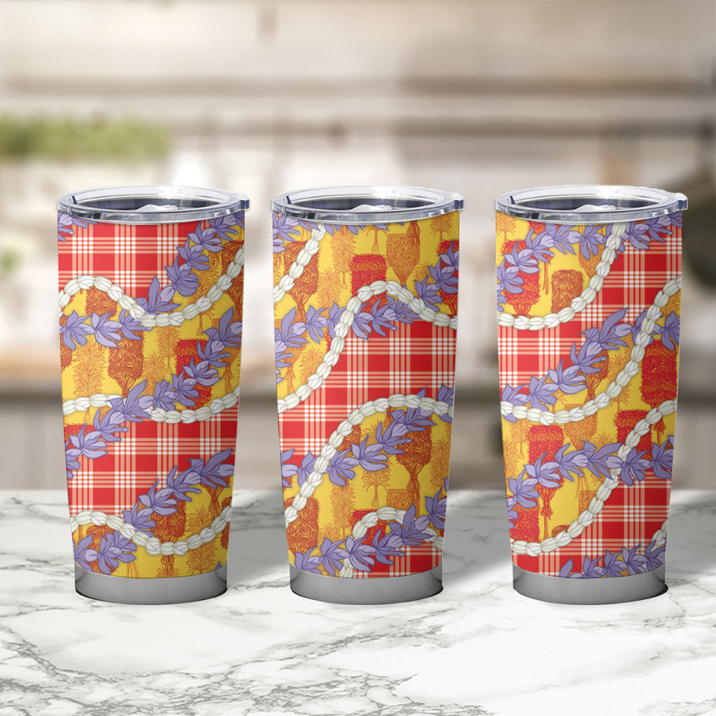 Hawaii Kahili Palaka Motifs Tumbler Cup Hawaiian Honohono Pikake Lei
