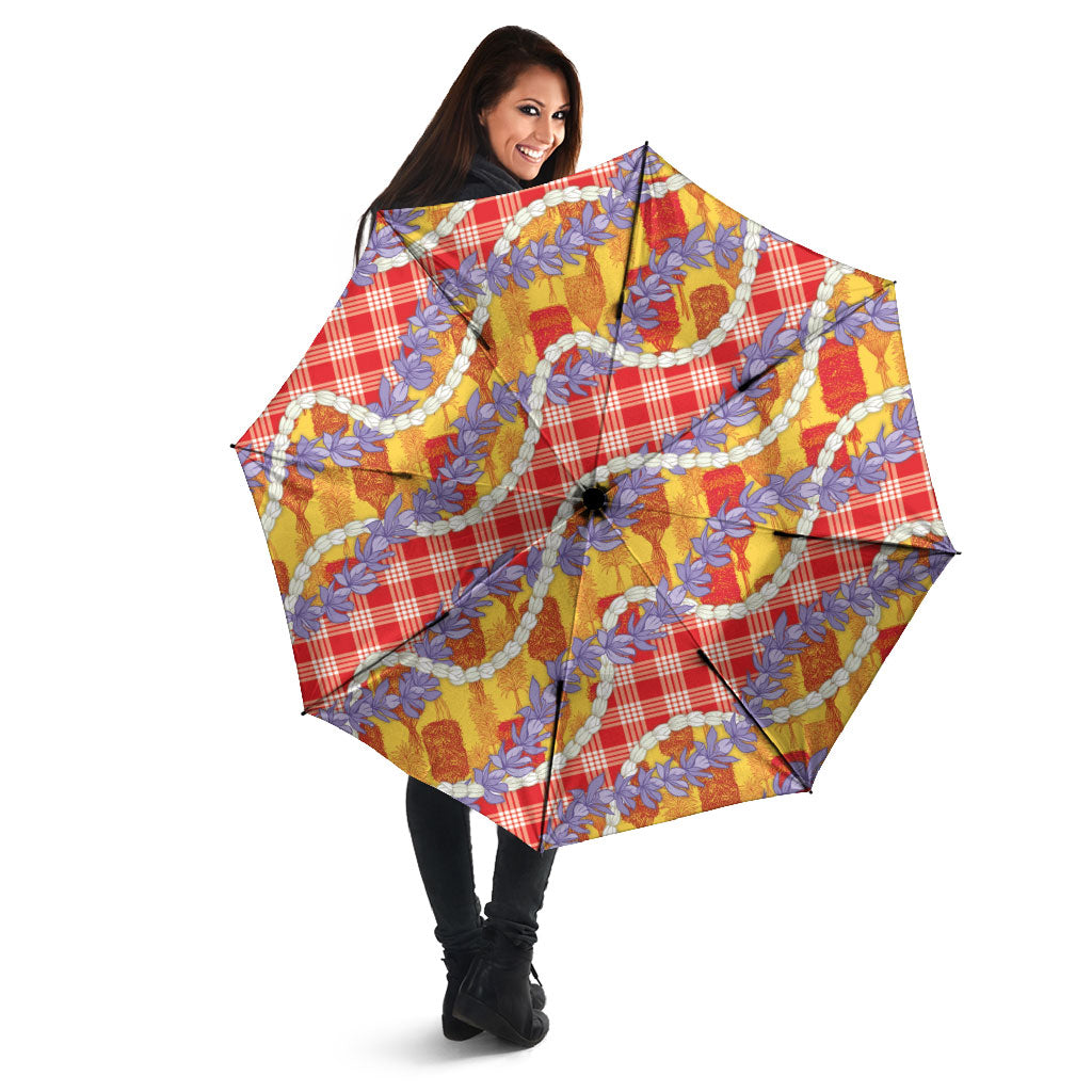 Hawaii Kahili Palaka Motifs Umbrella Hawaiian Honohono Pikake Lei