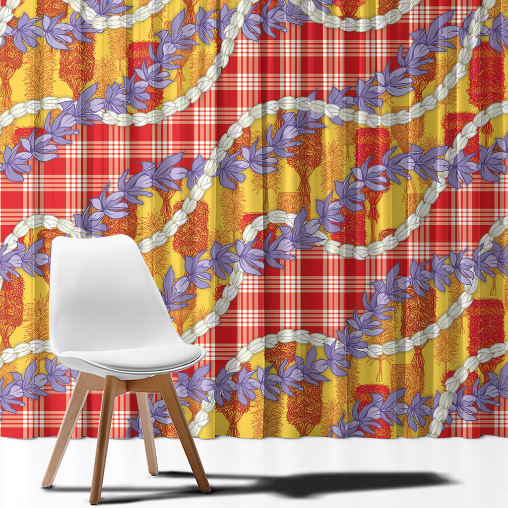 Hawaii Kahili Palaka Motifs Window Curtain Hawaiian Honohono Pikake Lei