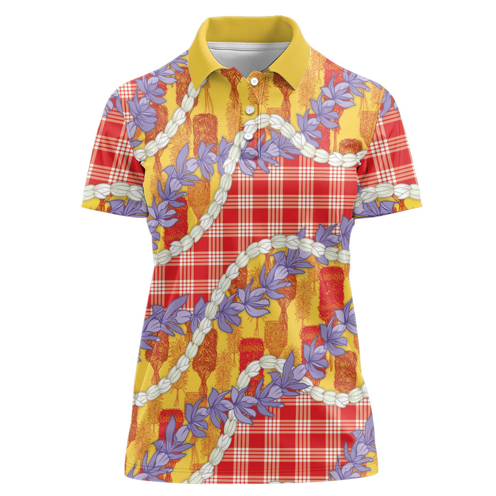 Hawaii Kahili Palaka Motifs Women Polo Shirt Hawaiian Honohono Pikake Lei LT14 Female Red - Polynesian Pride
