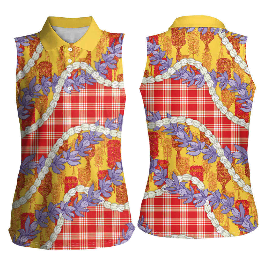 Hawaii Kahili Palaka Motifs Women Sleeveless Polo Shirt Hawaiian Honohono Pikake Lei LT14 - Polynesian Pride