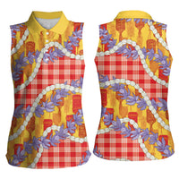 Hawaii Kahili Palaka Motifs Women Sleeveless Polo Shirt Hawaiian Honohono Pikake Lei LT14 - Polynesian Pride