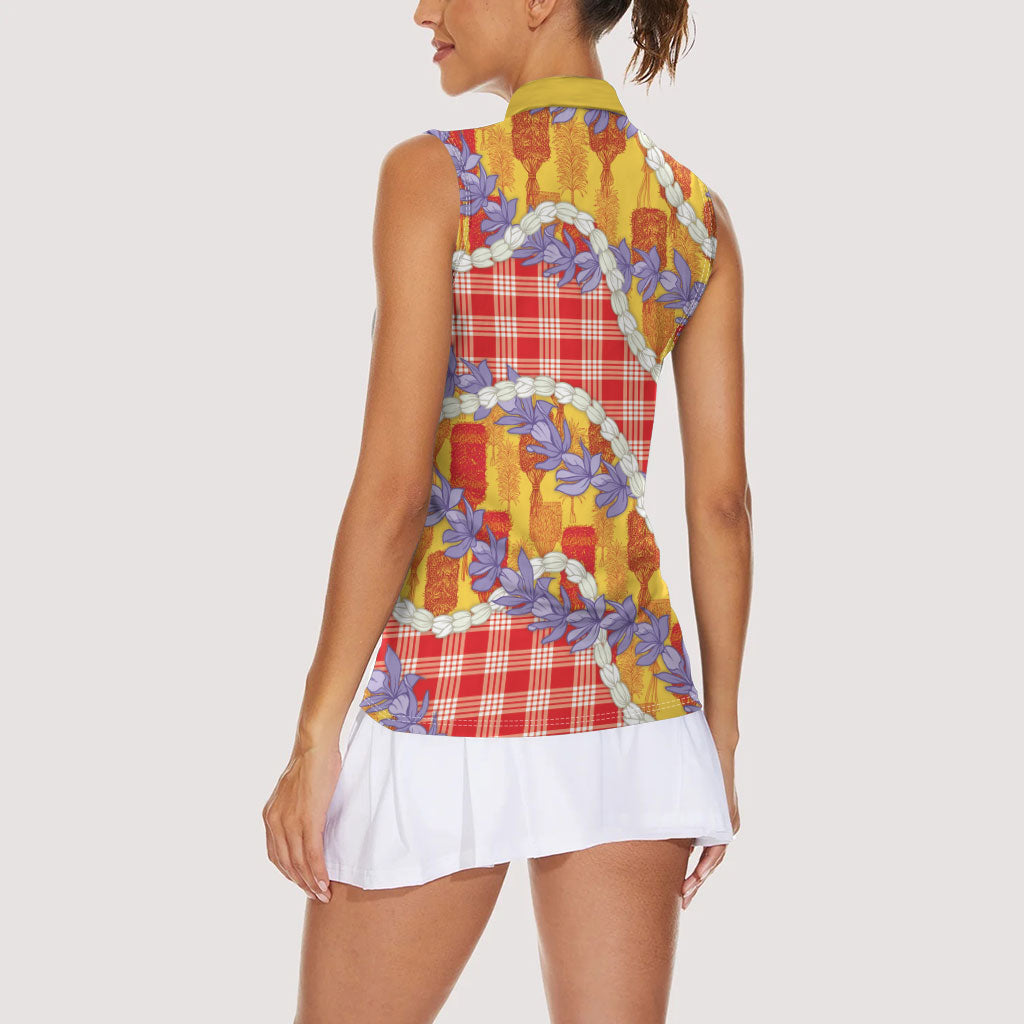 Hawaii Kahili Palaka Motifs Women Sleeveless Polo Shirt Hawaiian Honohono Pikake Lei LT14 - Polynesian Pride
