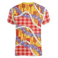 Hawaii Kahili Palaka Motifs Women V-Neck T-Shirt Hawaiian Honohono Pikake Lei LT14 - Polynesian Pride