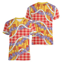 Hawaii Kahili Palaka Motifs Women V-Neck T-Shirt Hawaiian Honohono Pikake Lei LT14 - Polynesian Pride