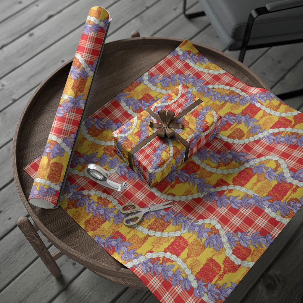 Hawaii Kahili Palaka Motifs Wrapping Paper Hawaiian Honohono Pikake Lei