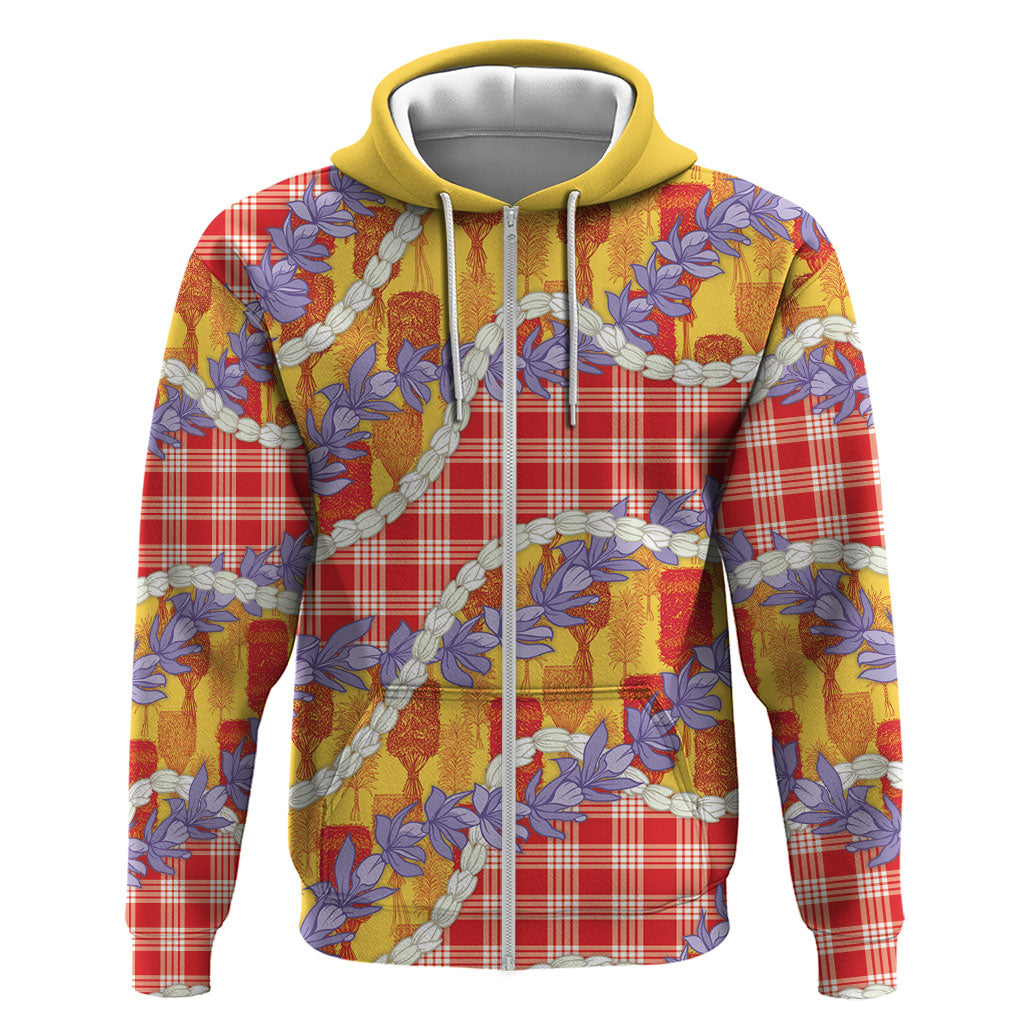 Hawaii Kahili Palaka Motifs Zip Hoodie Hawaiian Honohono Pikake Lei LT14 Zip Hoodie Red - Polynesian Pride