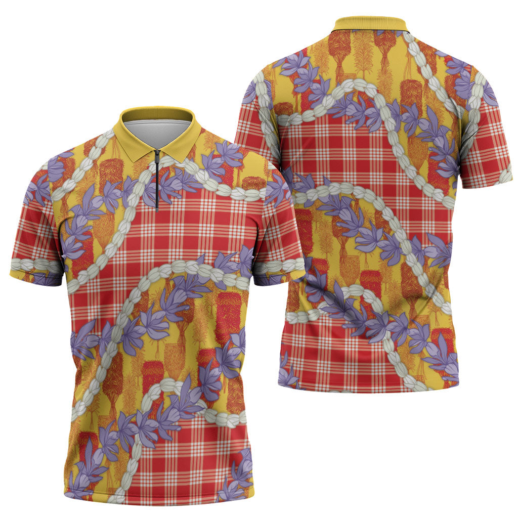 Hawaii Kahili Palaka Motifs Zipper Polo Shirt Hawaiian Honohono Pikake Lei