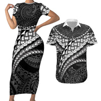 Hawaii Lauhala Tattoo Couples Matching Short Sleeve Bodycon Dress and Hawaiian Shirt Hawaiian Hala Leaf Weaving