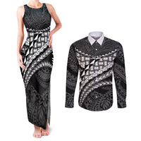 Hawaii Lauhala Tattoo Couples Matching Tank Maxi Dress and Long Sleeve Button Shirt Hawaiian Hala Leaf Weaving