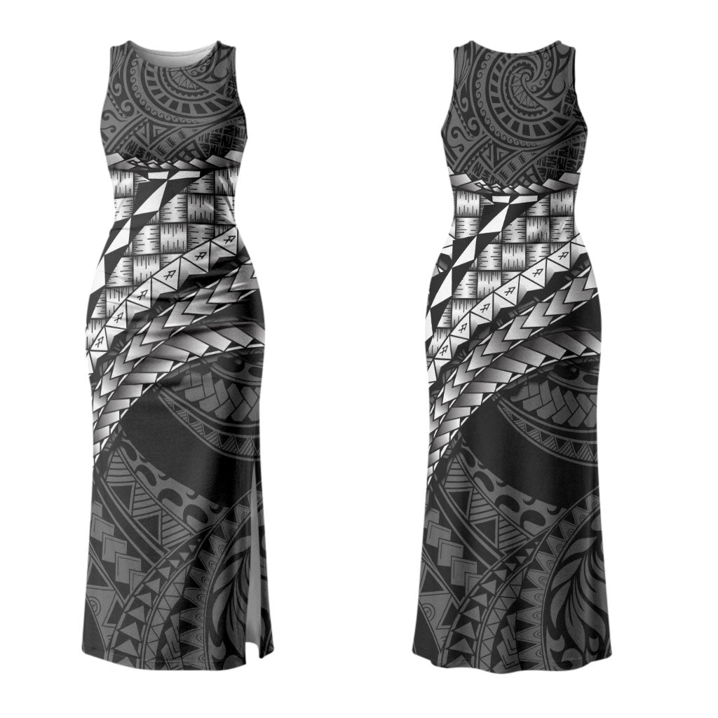 Hawaii Lauhala Tattoo Couples Matching Tank Maxi Dress and Long Sleeve Button Shirt Hawaiian Hala Leaf Weaving LT14 - Polynesian Pride