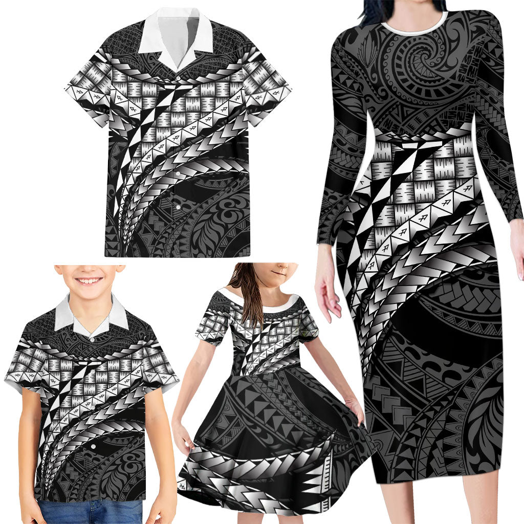 Hawaii Lauhala Tattoo Family Matching Long Sleeve Bodycon Dress and Hawaiian Shirt Hawaiian Hala Leaf Weaving LT14 - Polynesian Pride