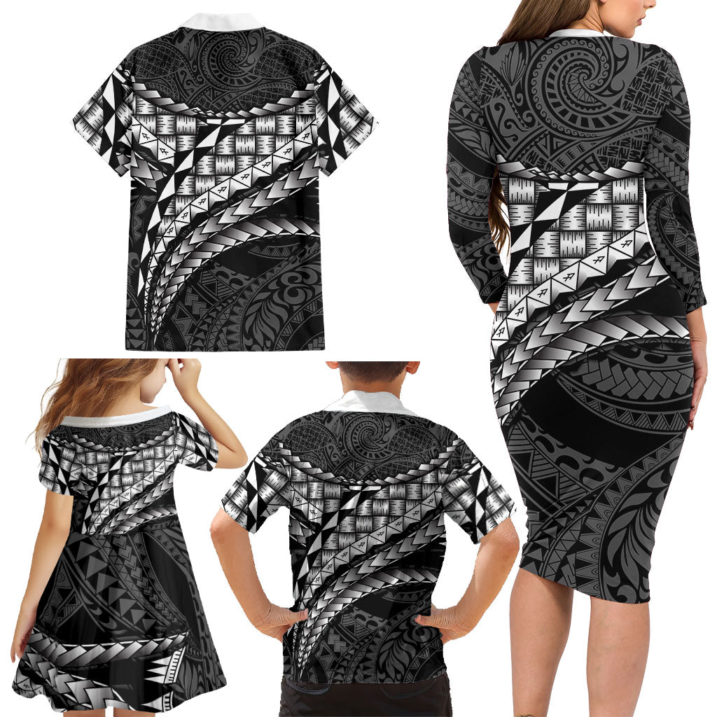Hawaii Lauhala Tattoo Family Matching Long Sleeve Bodycon Dress and Hawaiian Shirt Hawaiian Hala Leaf Weaving LT14 - Polynesian Pride