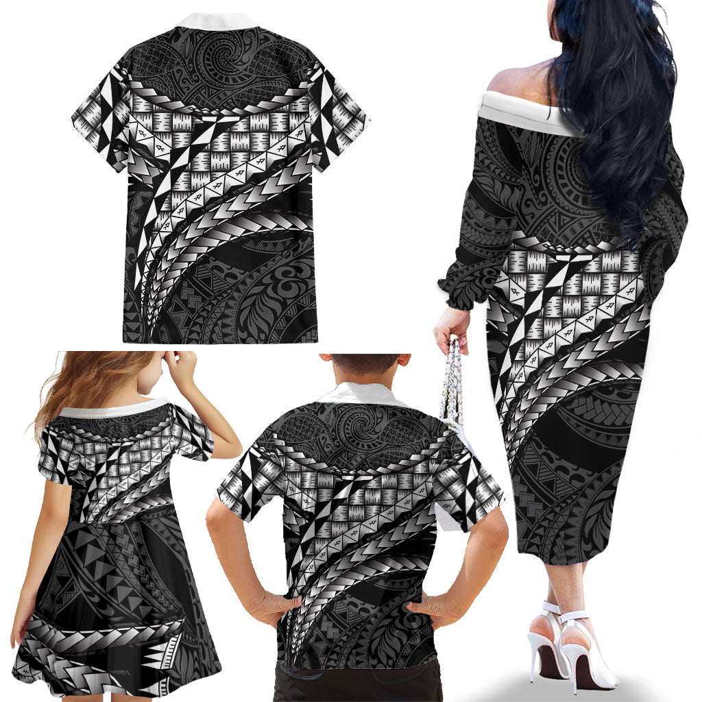 Hawaii Lauhala Tattoo Family Matching Off The Shoulder Long Sleeve Dress and Hawaiian Shirt Hawaiian Hala Leaf Weaving LT14 - Polynesian Pride