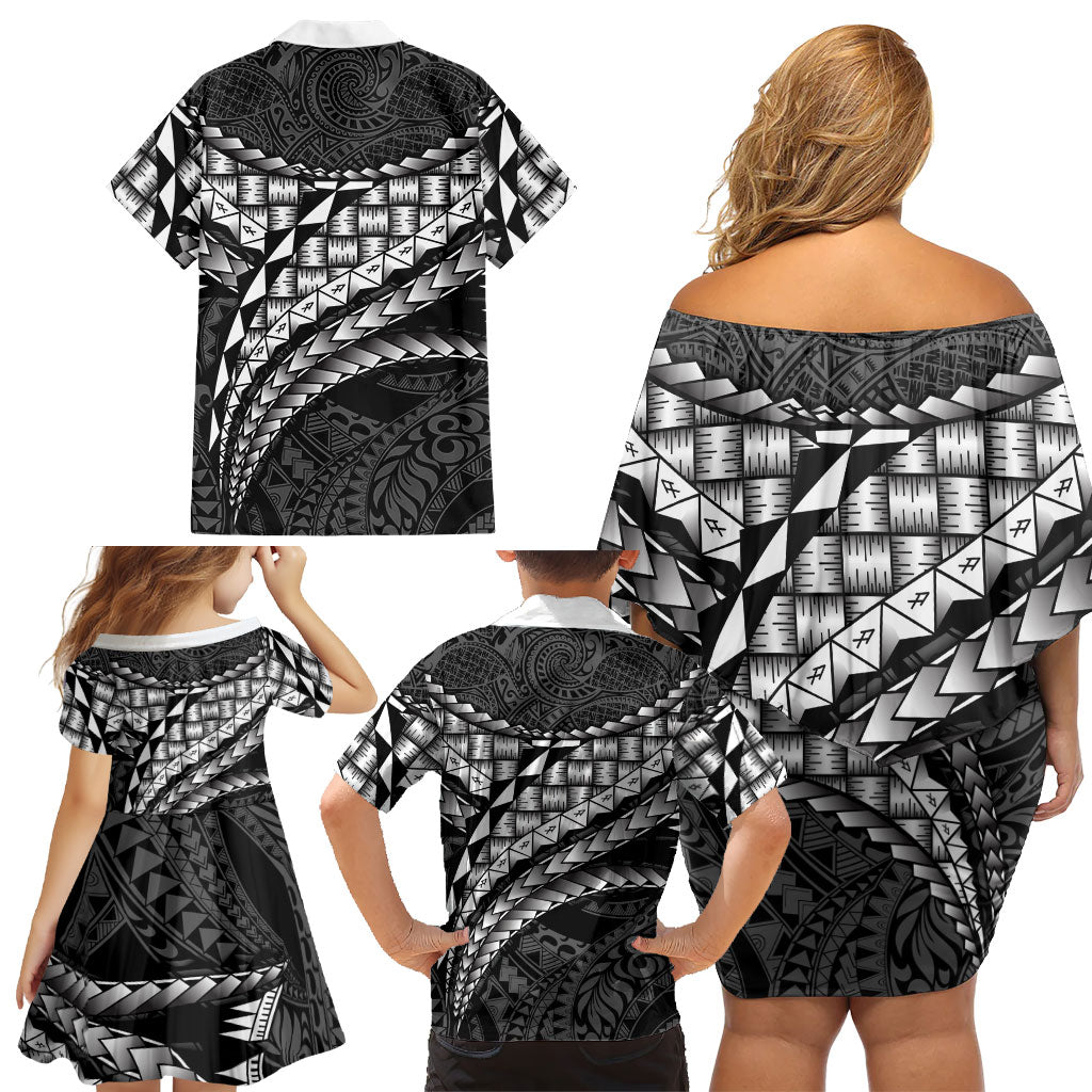 Hawaii Lauhala Tattoo Family Matching Off Shoulder Short Dress and Hawaiian Shirt Hawaiian Hala Leaf Weaving